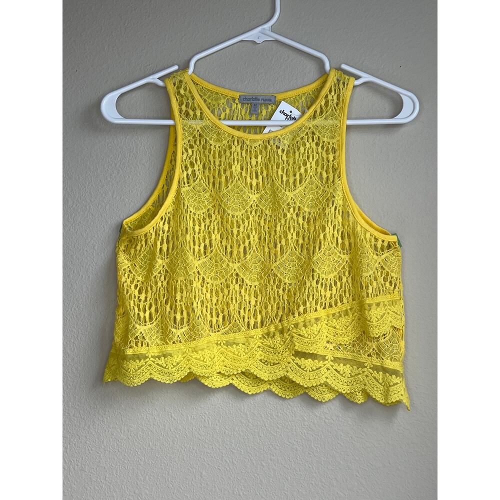 NWT Charlotte Russe Yellow Lace Scalloped Crop Top Size Medium